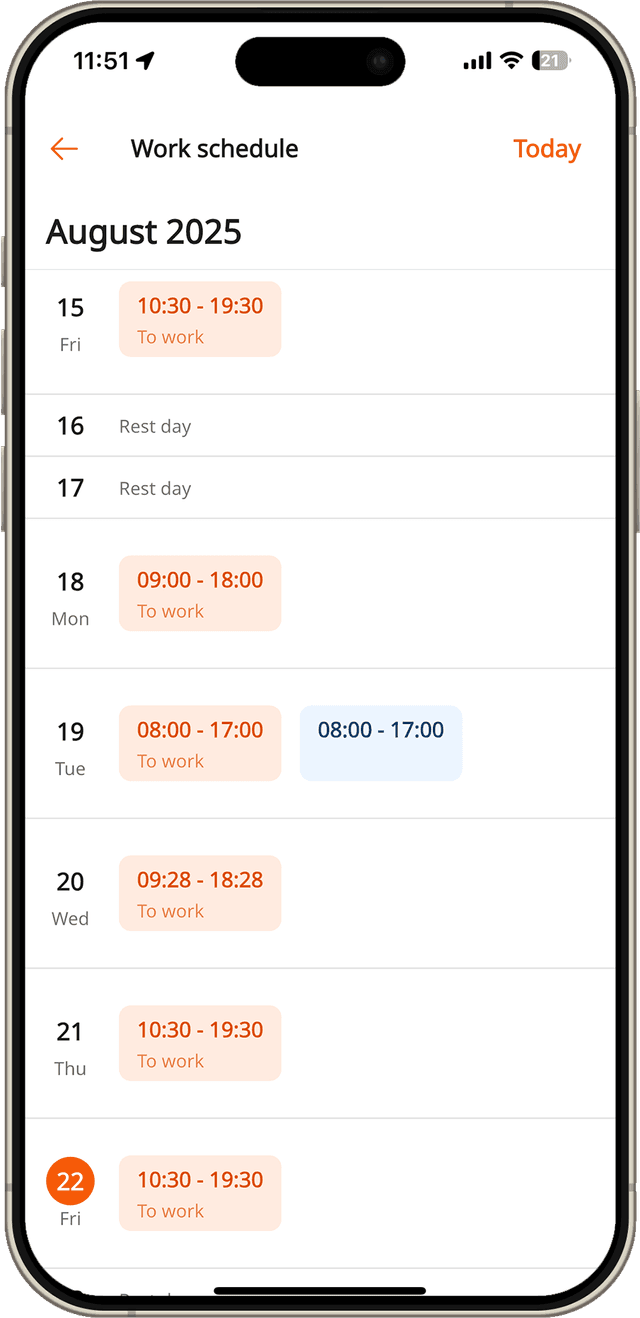 App Schedule Screen
